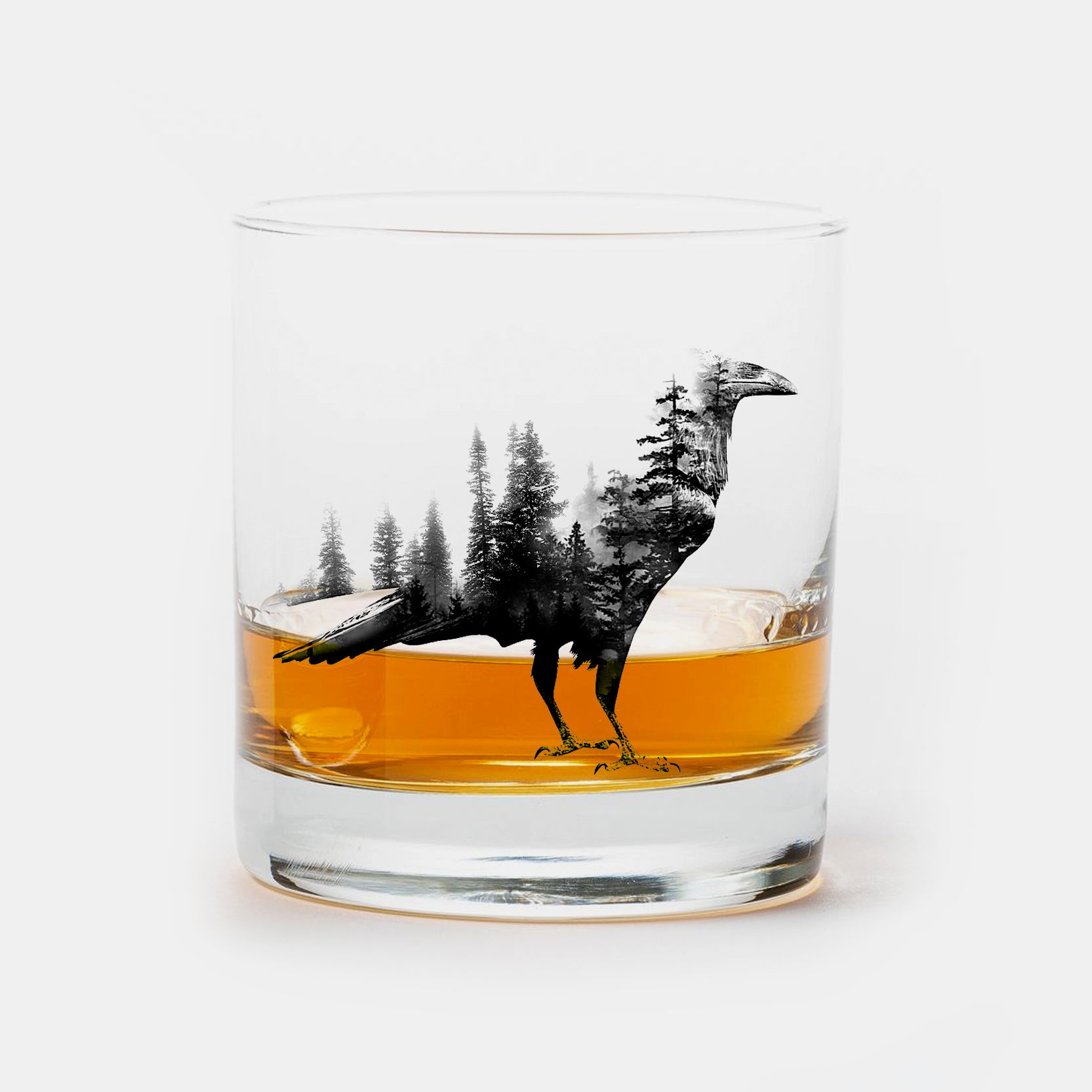 Black Bird And Forest Whiskey Single Glass