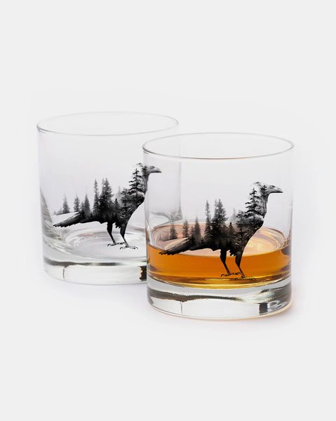 Blackbird and forest whiskey glasses 1