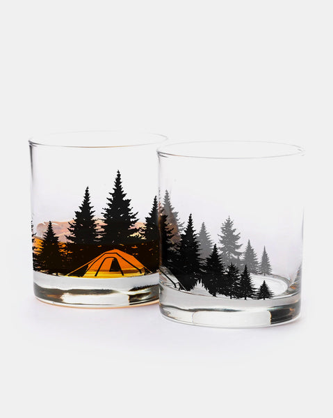 Camping in the woods whiskey glasses 1