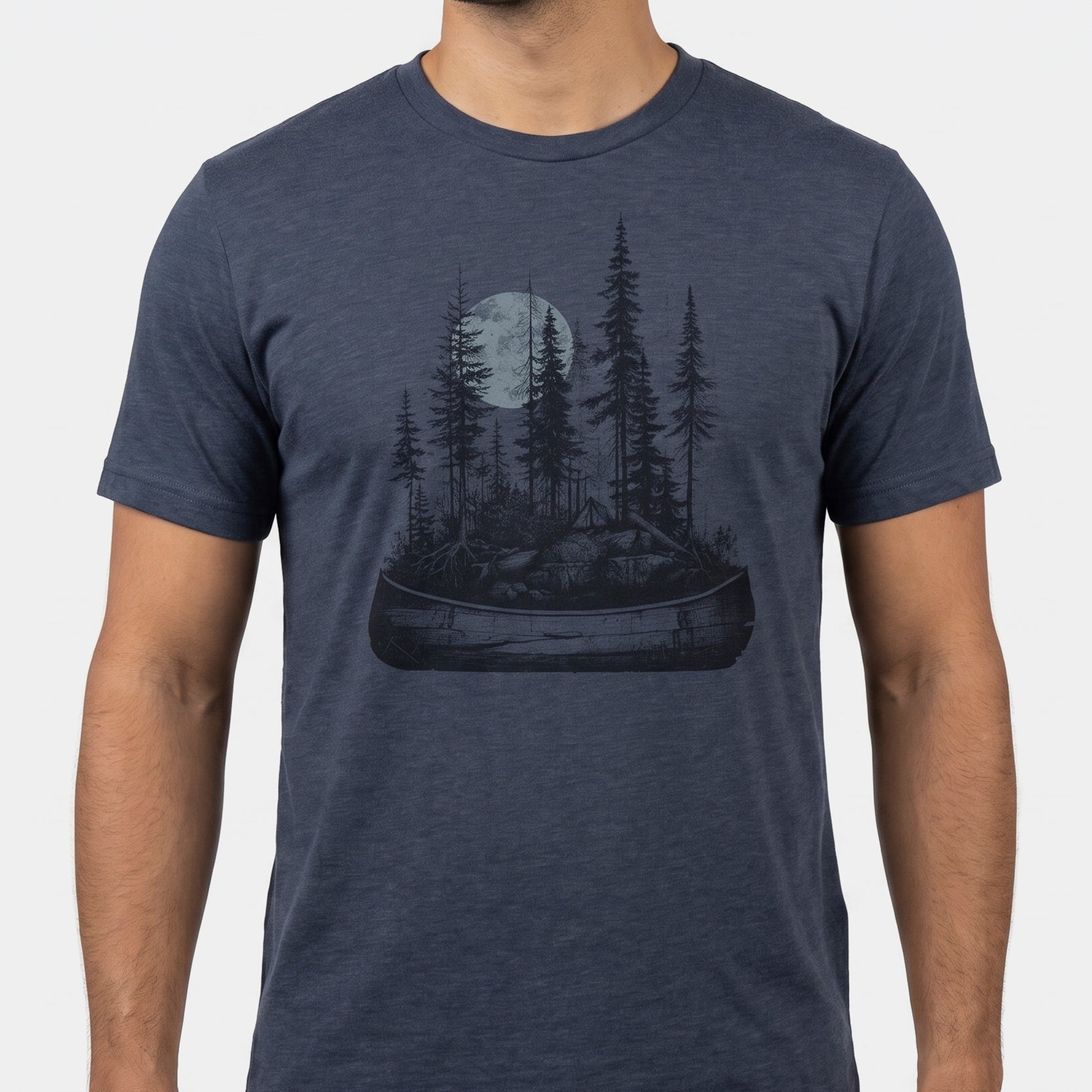 canoe and forest landscape screen printed nature tshirt