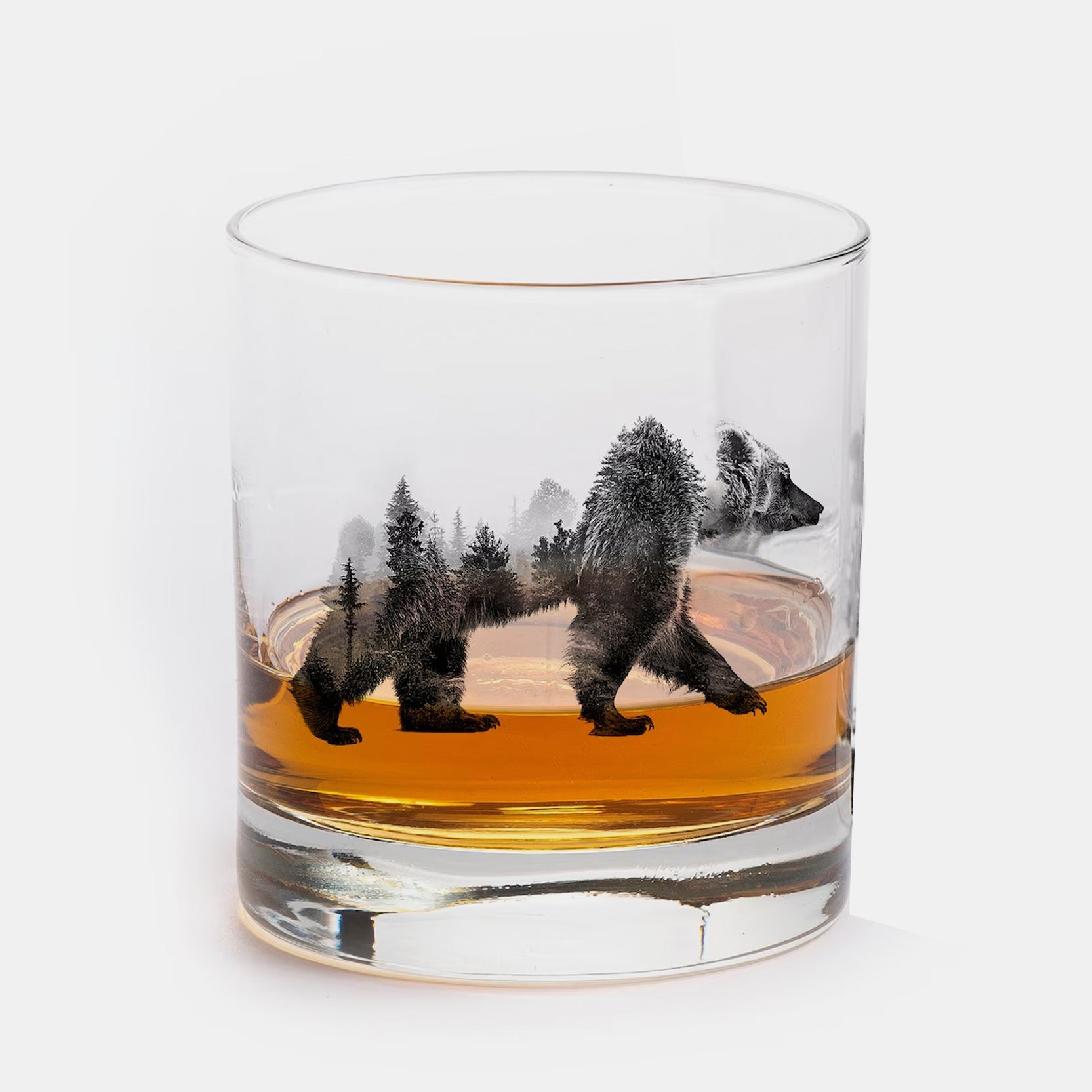 Double-Exposure Bear Single Whiskey Glass 1