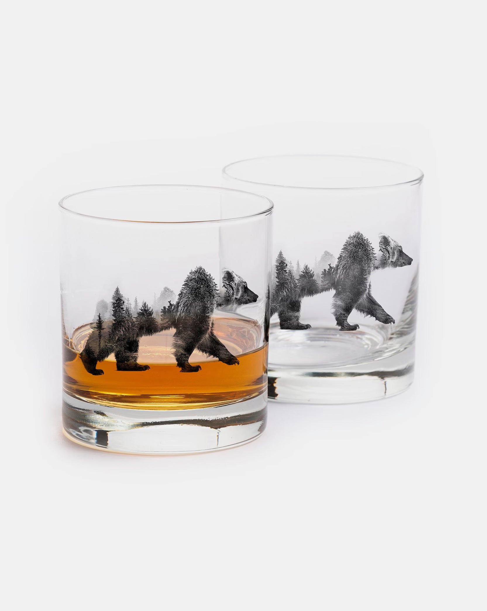 Double exposure bear whiskey glasses 1