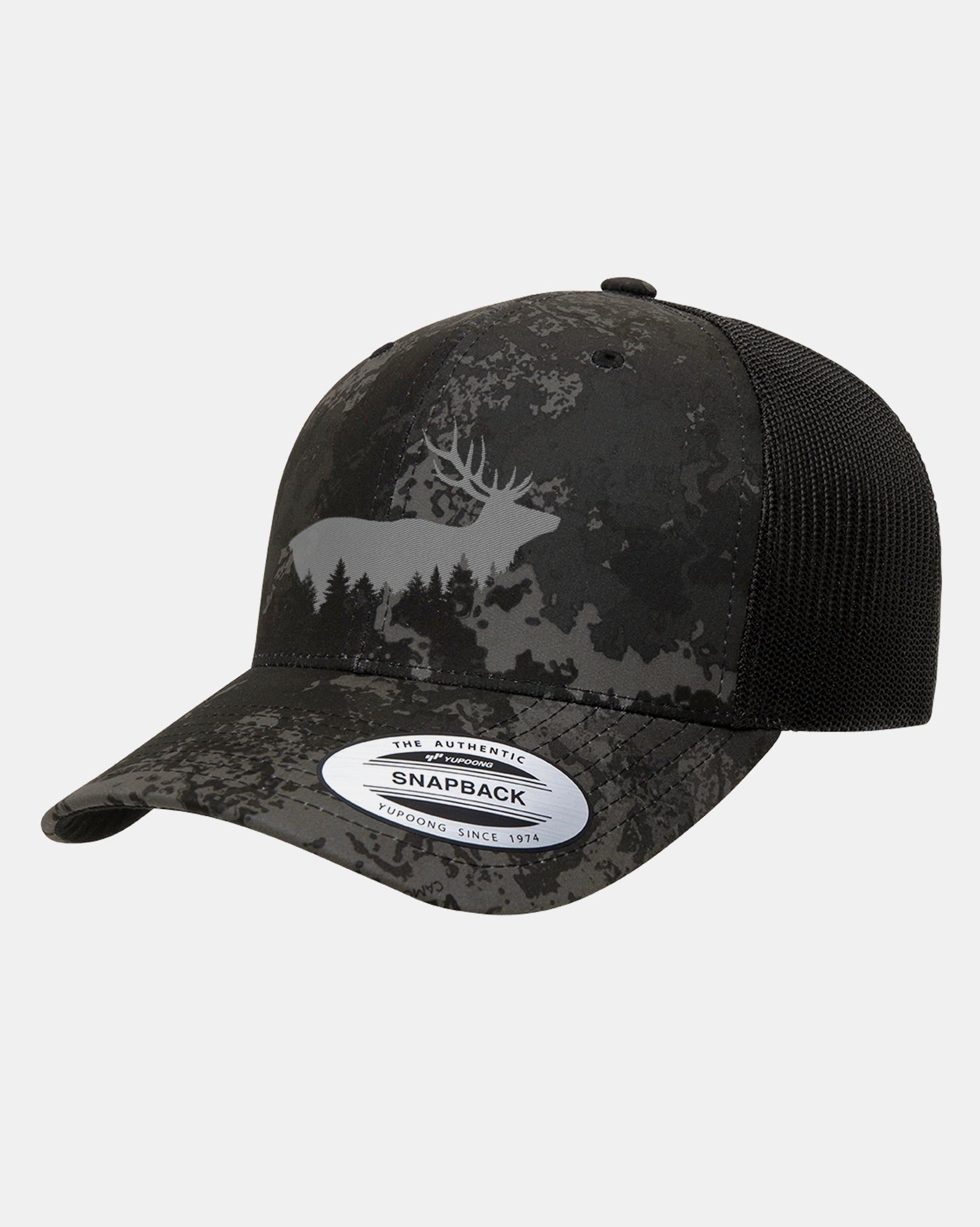 Elk Above Treeline Midnight Camo Trucker Cap 1