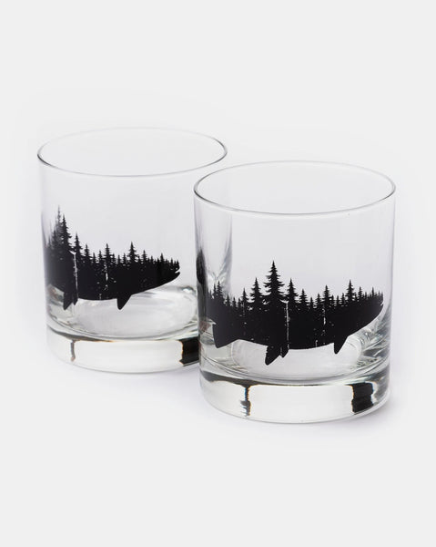Fish and forest whiskey glasses 1