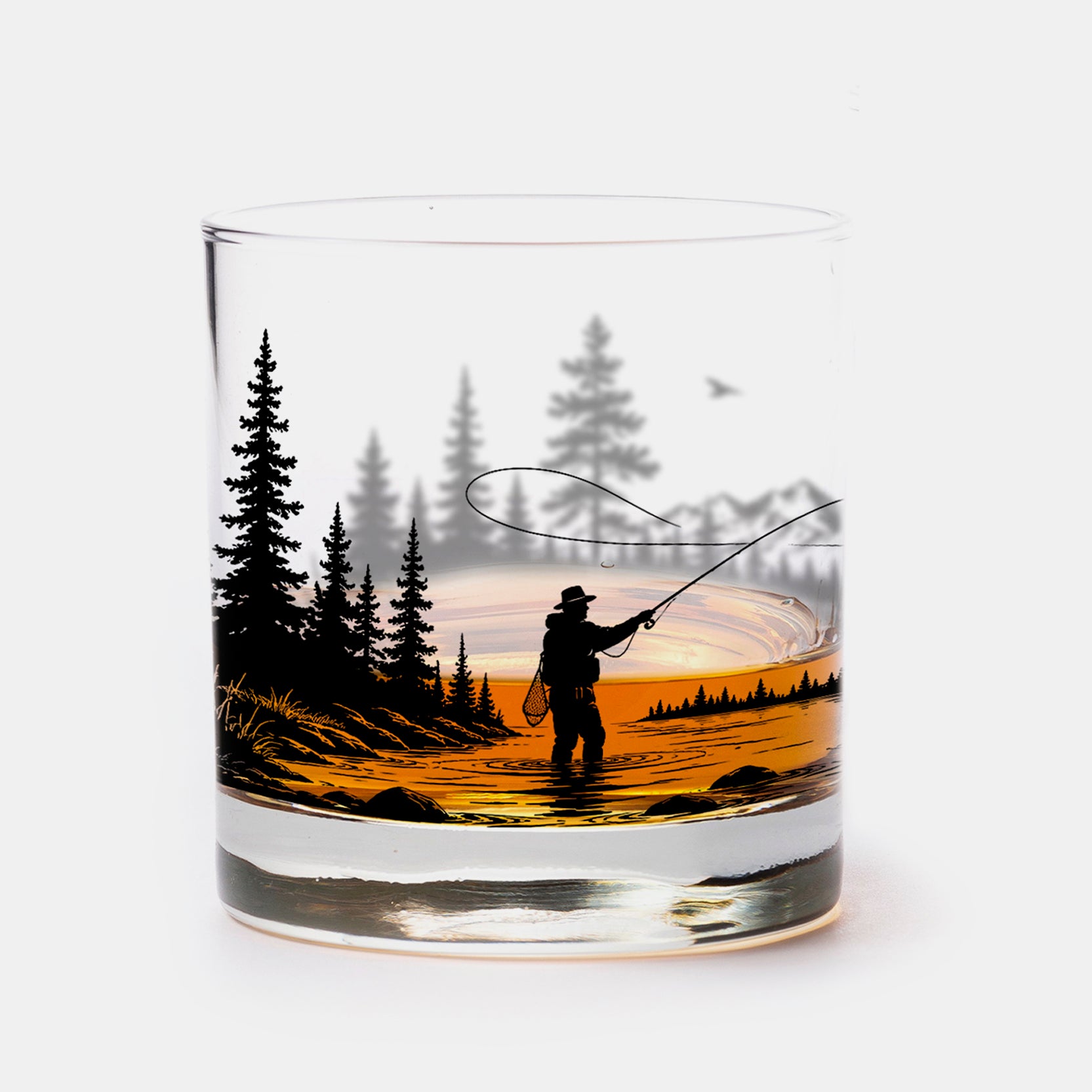 Fly Fishing River Landscape Old Fashioned Glass