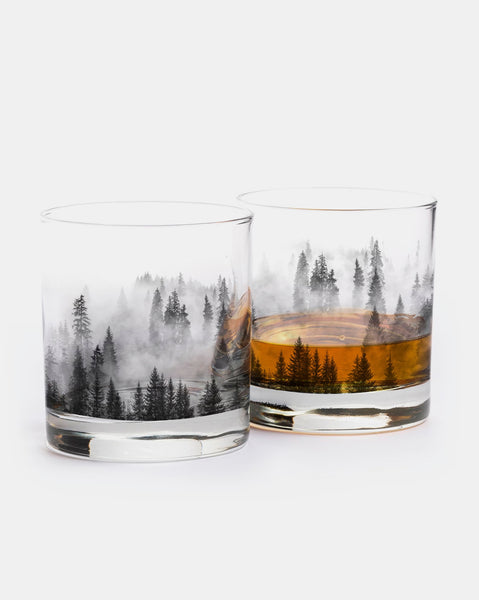 Forest and clouds whiskey glasses 1