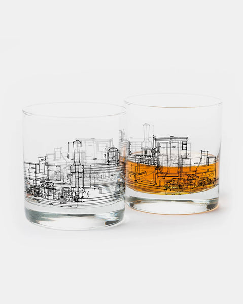 Locomotive blueprints whiskey glasses 1