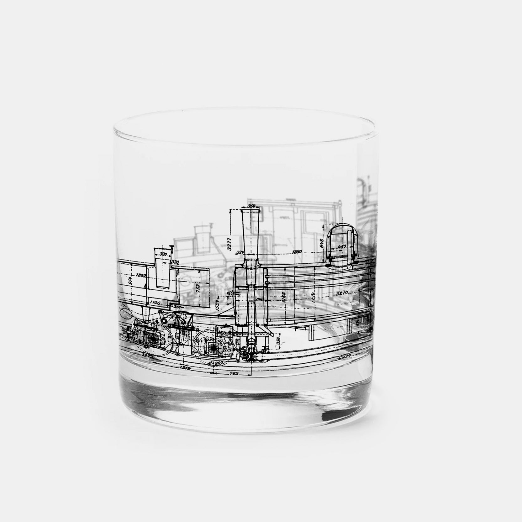 Locomotive Engine Blueprint Single Whiskey Glass