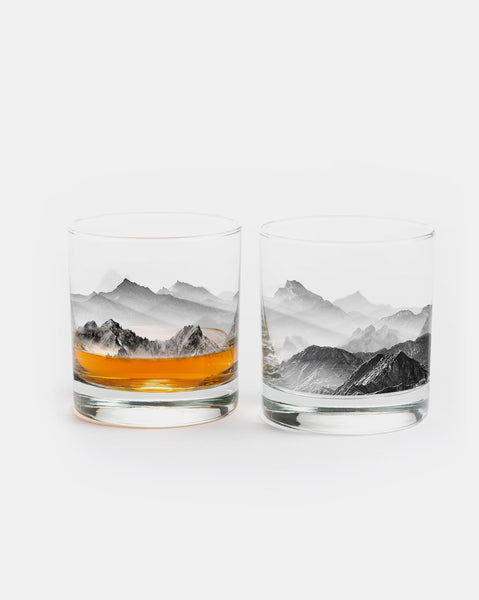 Mountains and clouds whiskey glasses 1