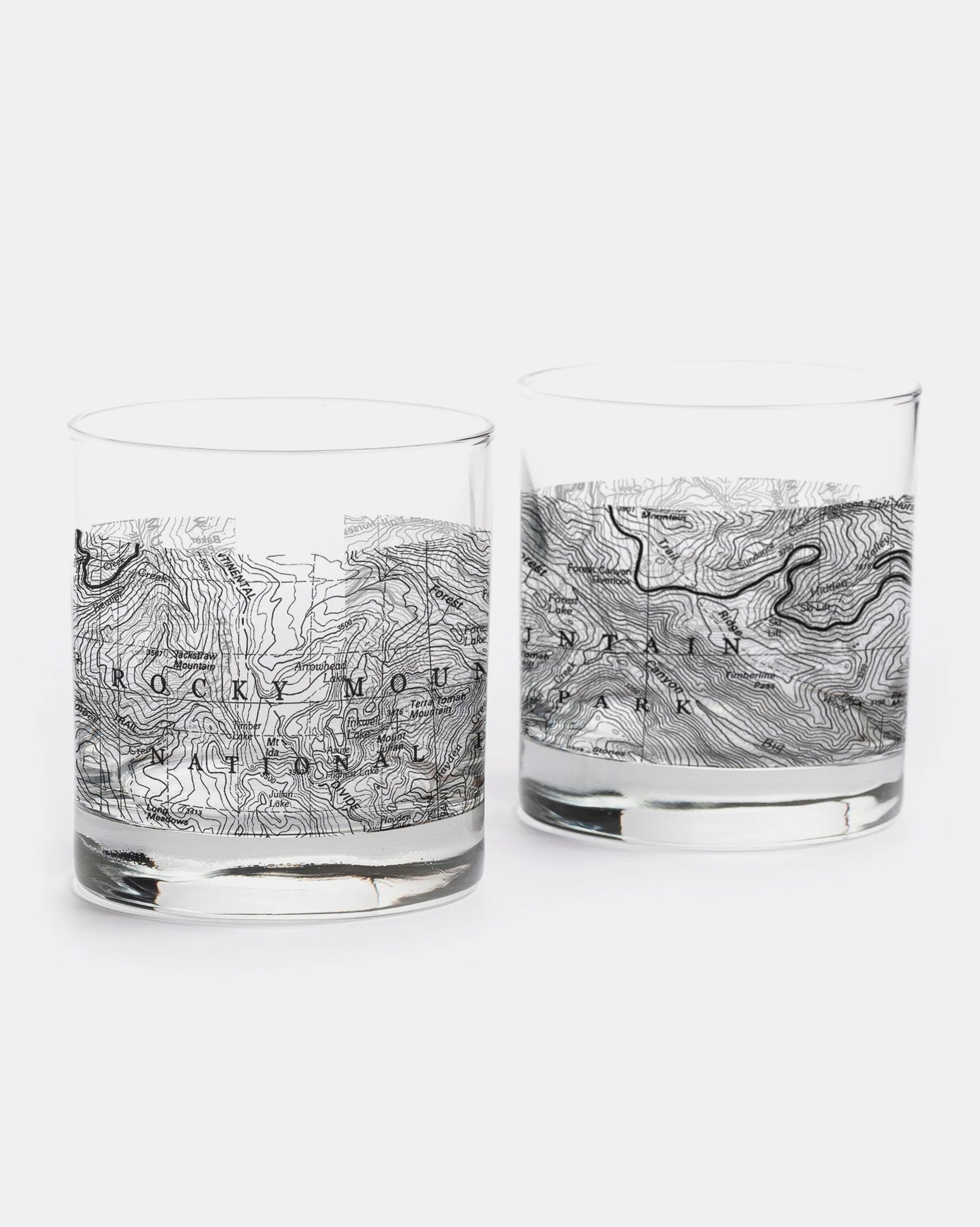 RMNP topographic map whiskey glasses 1