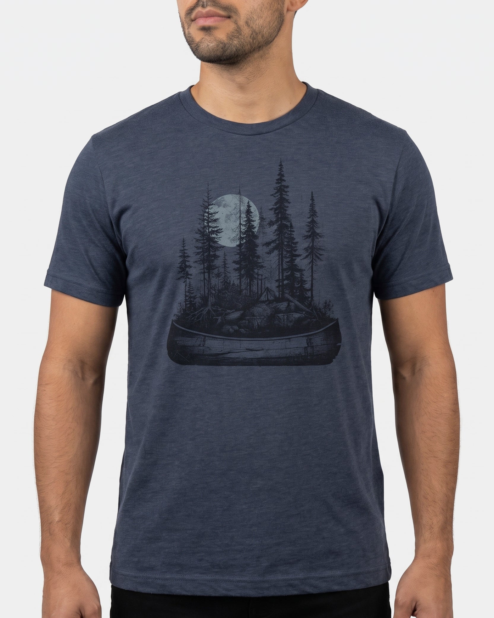 canoe and forest landscape screen printed nature tshirt