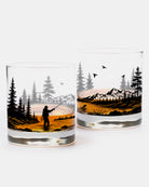 Fly Fishing River Landscape Screen Printed Whiskey Glass Set