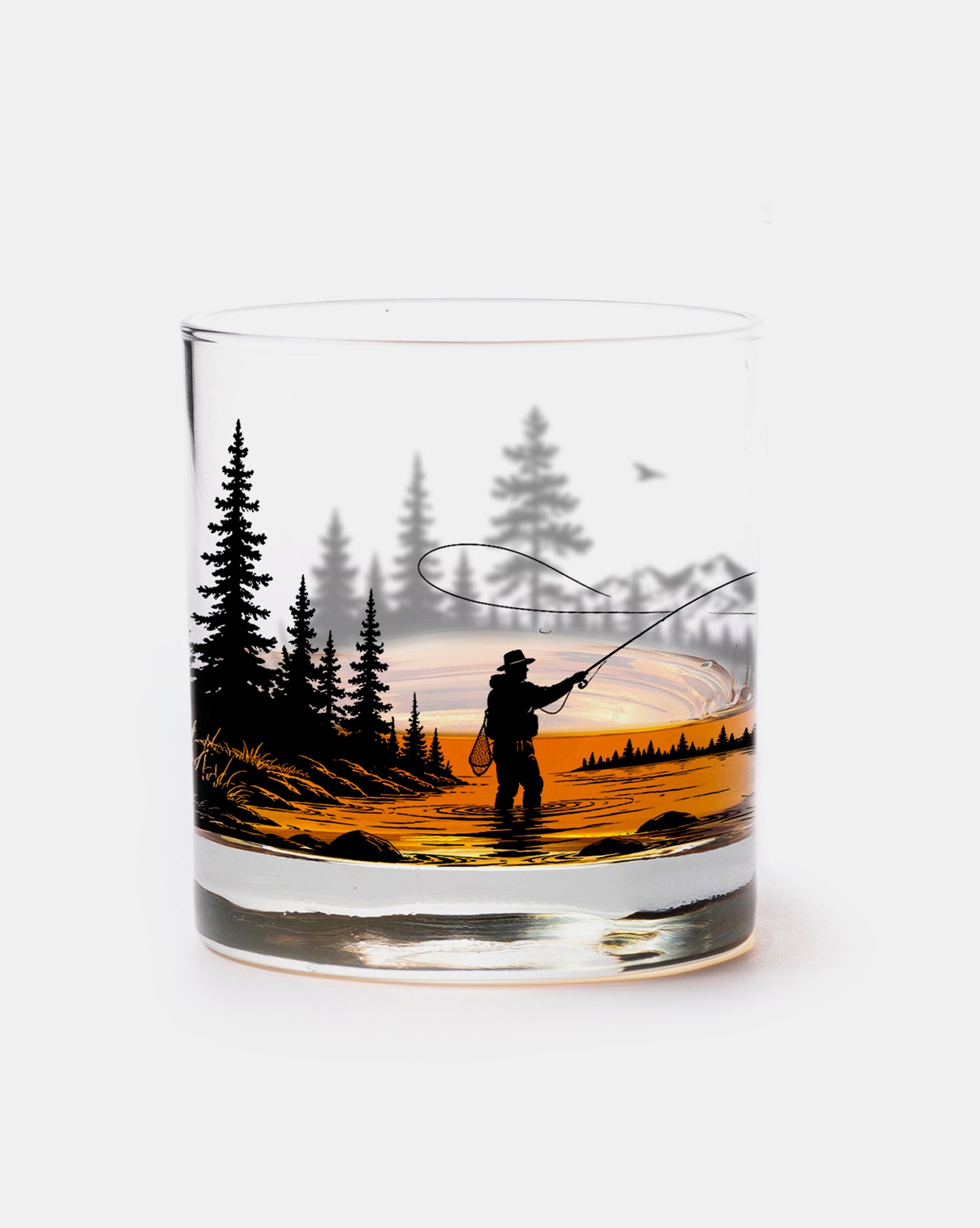 Fly Fishing River Landscape Old Fashioned Glass