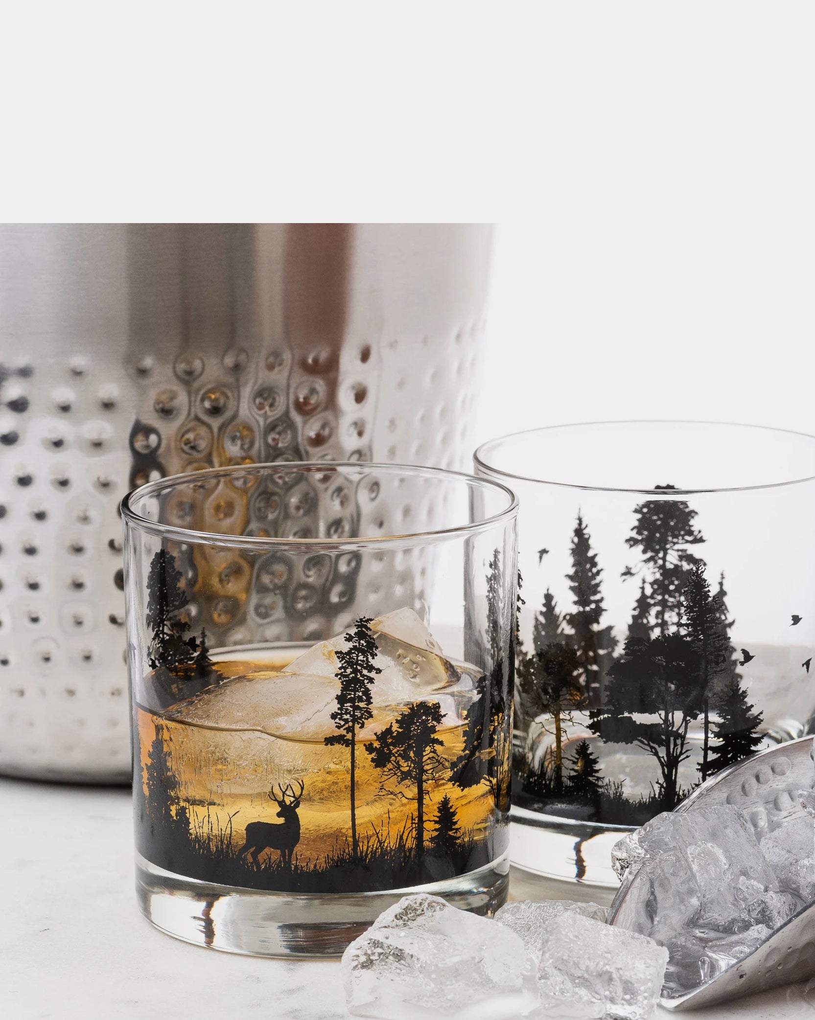 Black Lantern Forest Animals Whiskey Glasses — set of 2, side view