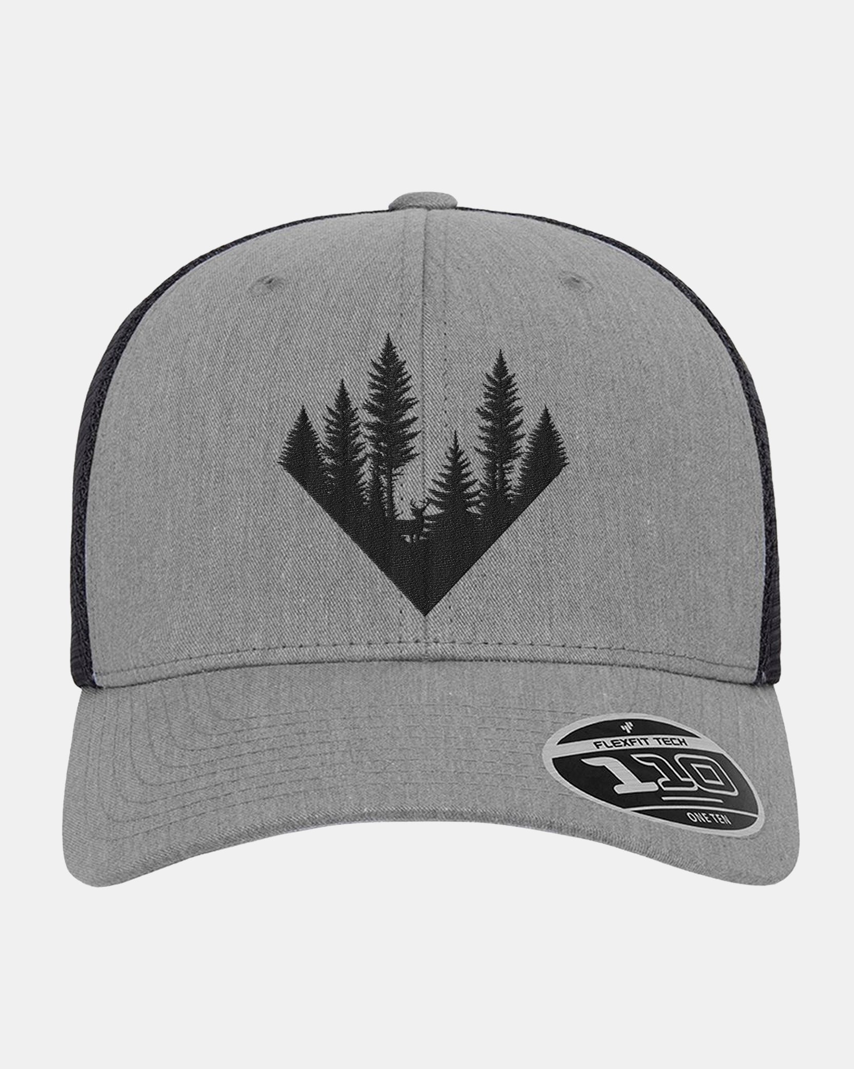 Geometric Forest Trucker Hat Heather Grey with Black Mesh Back