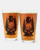 Lantern and Forest Hand Printed Pint Glass Set