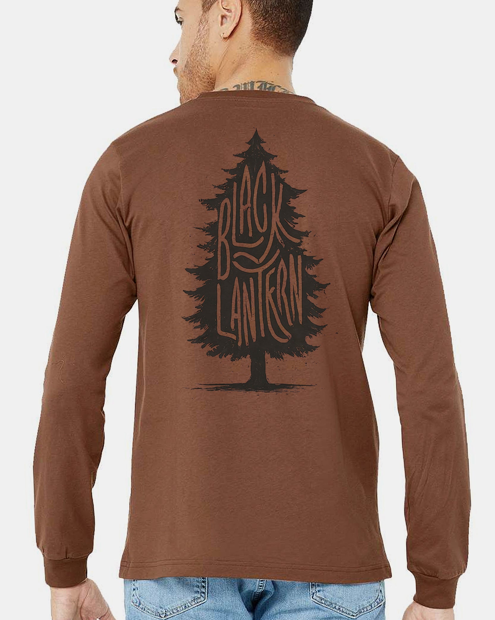 Men's Knotty Pine Long Sleeve T-shirt | Black Lantern