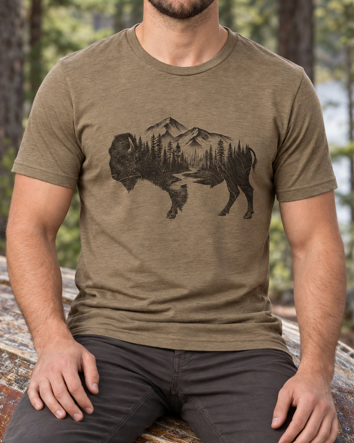 Mens Topographic Bison Tshirt 3