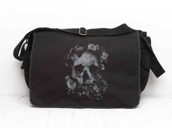 Skull and Flowers Messenger Bag
