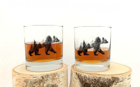 Double Exposure Bear Whiskey Glasses