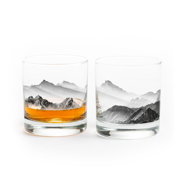 Mountains and Clouds Whiskey Glass