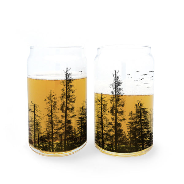 Pine Tree Forest Beer Can Glass SEt